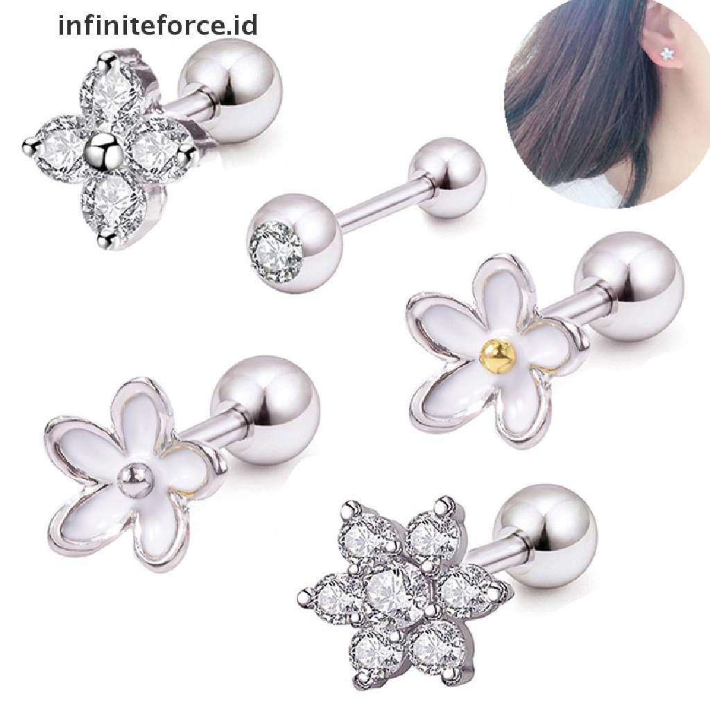 Anting Stud Piercing Bentuk Bunga Helix Tragus Tulang Rawan Bahan Stainless Steel