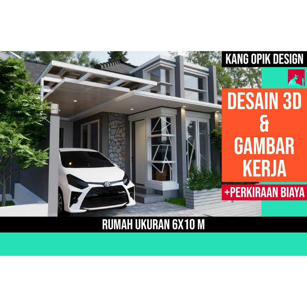 (DESAIN READY) Gambar Kerja Rumah 6x10 m 1 Lantai 3 Kamar Tidur
