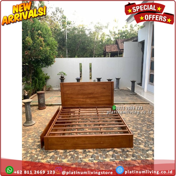 Dipan Jati 2 Laci 180x200, Tempat Tidur Jati Minimalis, Dipan 180x200 Platinumliving Furniture Indon