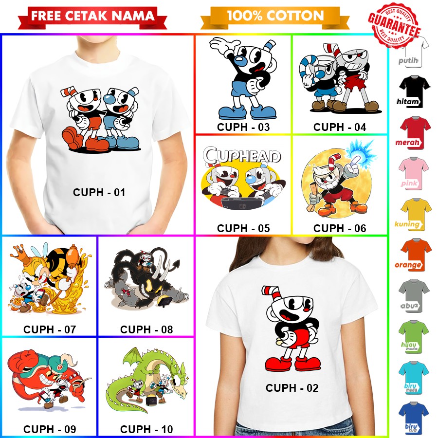 [FREE NAMA!!] Baju Kaos COUPLE  ANAK DAN DEWASA CUPHEAD BANYAK MOTIF