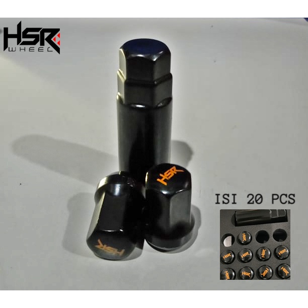 Baut Roda/Mur Variasi HSR Lugnut Black Drat 1,5 -  Variasi Baut Roda Mobil