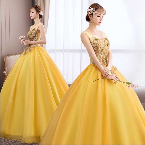 Gaun Wedding warna kuning Pengantin Ball Gown Kuning