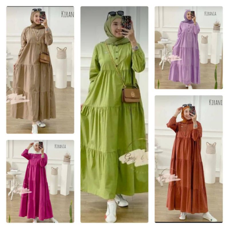 Kirania dress katun polos midi pakaian wanita modern gamis muslimah terbaru mrr fashion