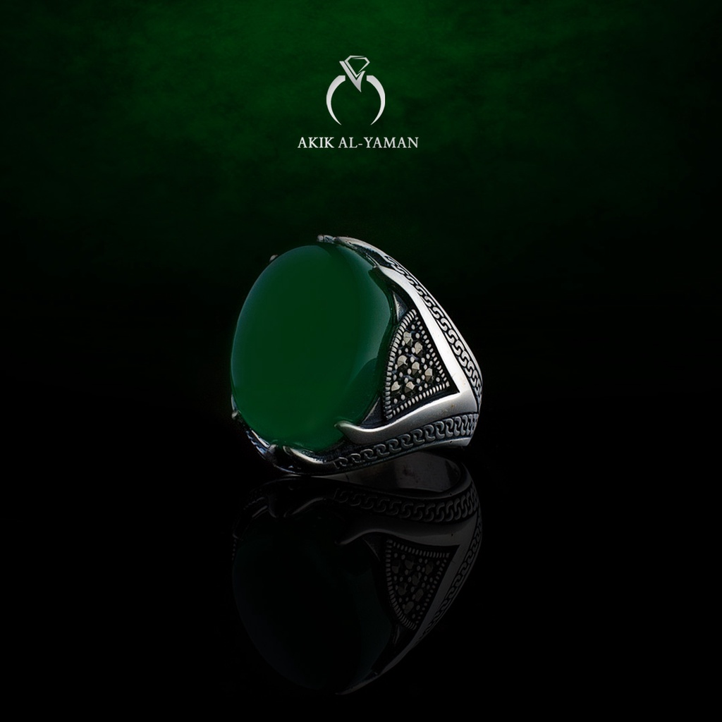 Cincin Batu akik Yaman Ahdhor dengan Ring Perak Original Yemen