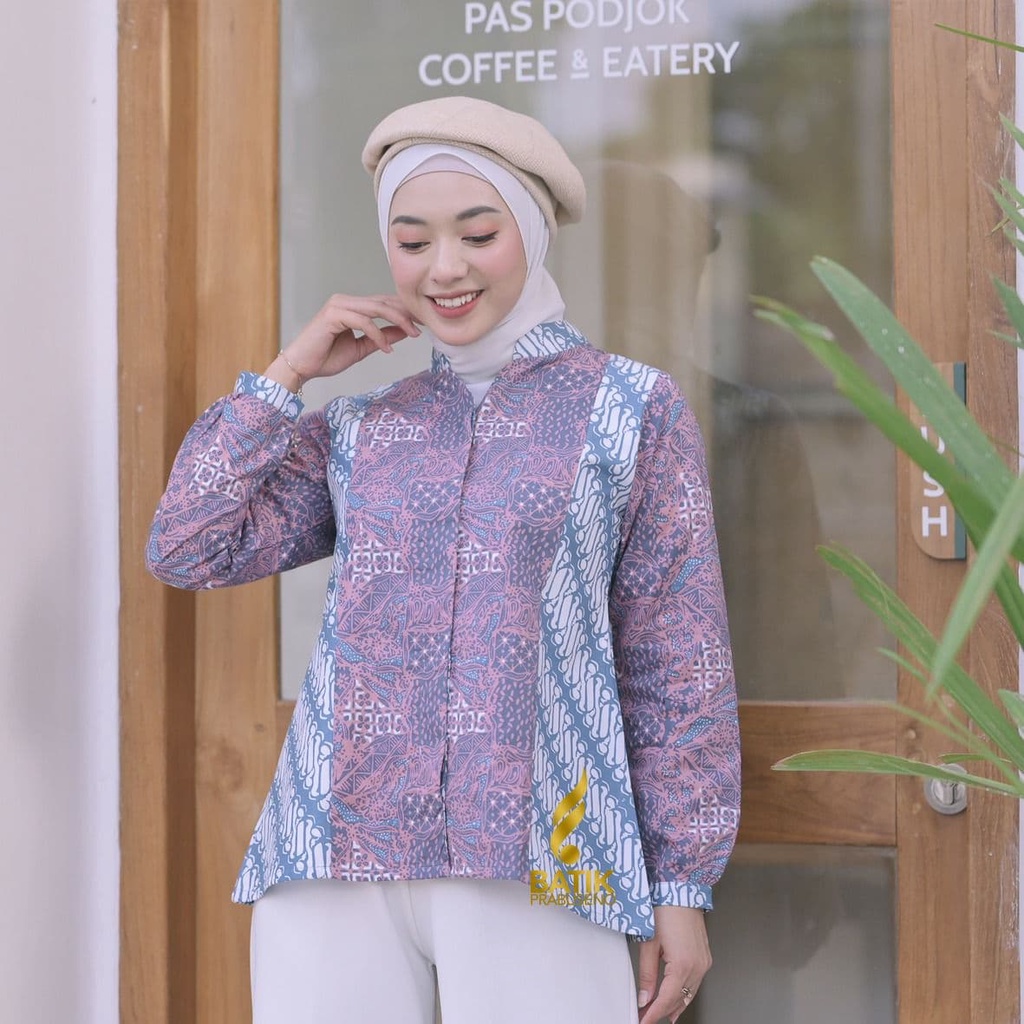 BAJU KEMEJA BATIK WANITA MODERN Prabuseno - NILASARI Blouse Batik Wanita Lengan Panjang