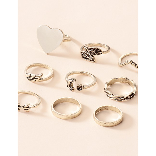 LRC Cincin Set Fashion Silver Color Alloy Ring 9 Set P82852
