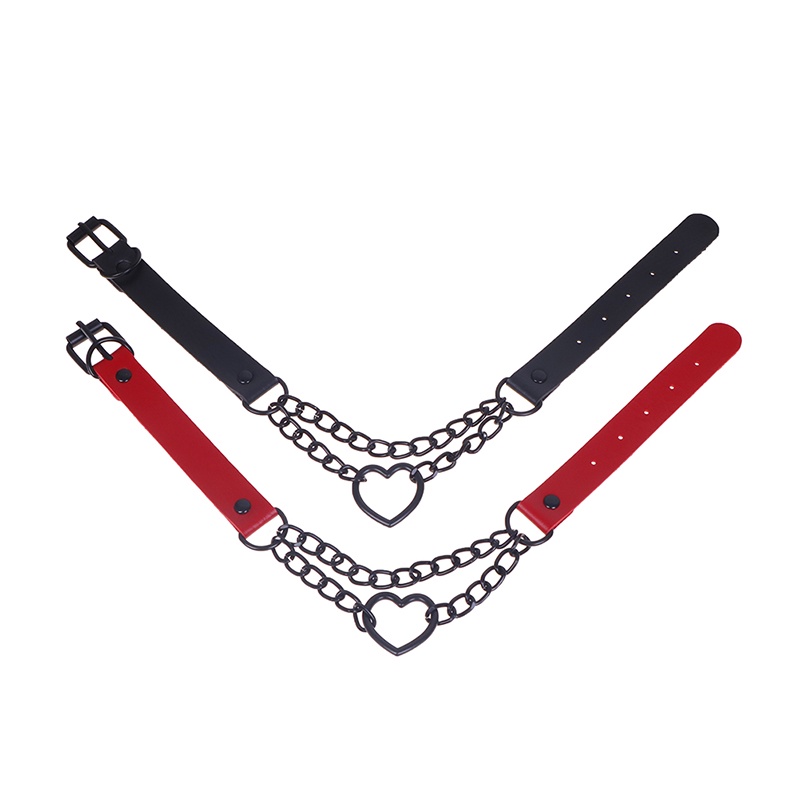 Kalung Choker Bahan Kulit PU Warna Hitam Merah Gaya Gothic Punk