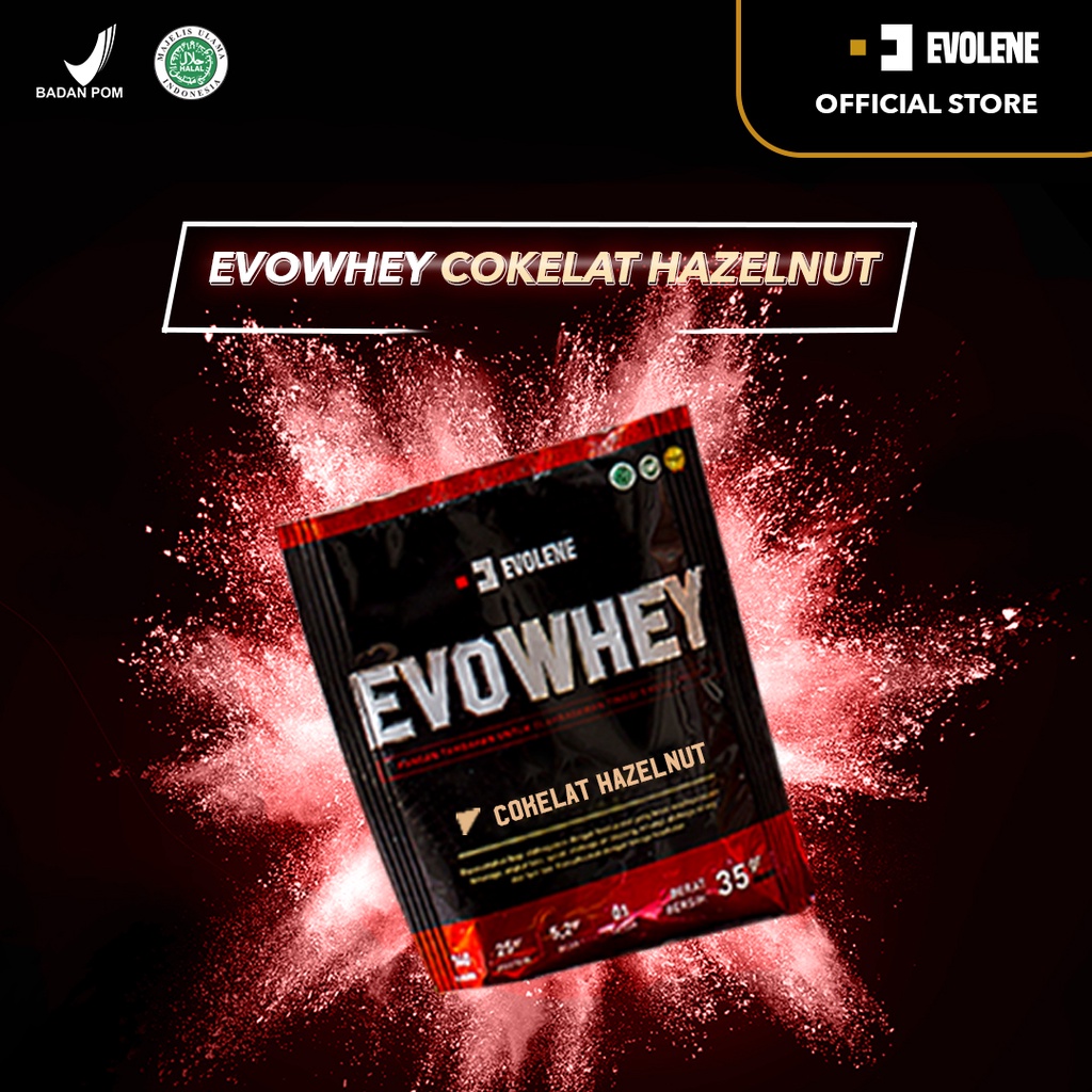 Evowhey Hazelnut SACHETAN - Suplemen fitness pembentuk Otot - Defisit kalori - Susu Protein - Suplemen Fitness - Minuman Protein - Suplemen Workout Evolene Evoline Evolen