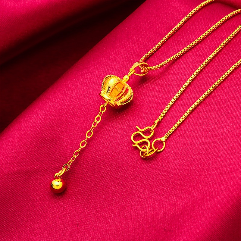 Kalung Rantai Lapis Emas Emas Asli Kadar 375 Dengan Liontin Mahkota Untuk Wanita
