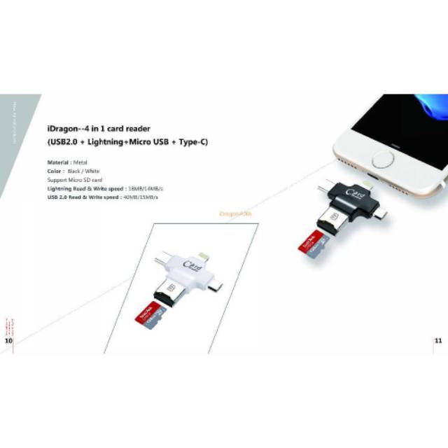 Malloom OTG Card Reader 4 in 1 Lightning+Micro USB+USB Type C