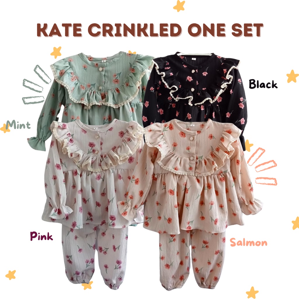 setelan oneset bayi perempuan setelan crinkled rayon anak motif bunga 1-3 tahun KATE JOLLLLY POPPY DIANA CRINKLED ONESET setelan rayon bayi