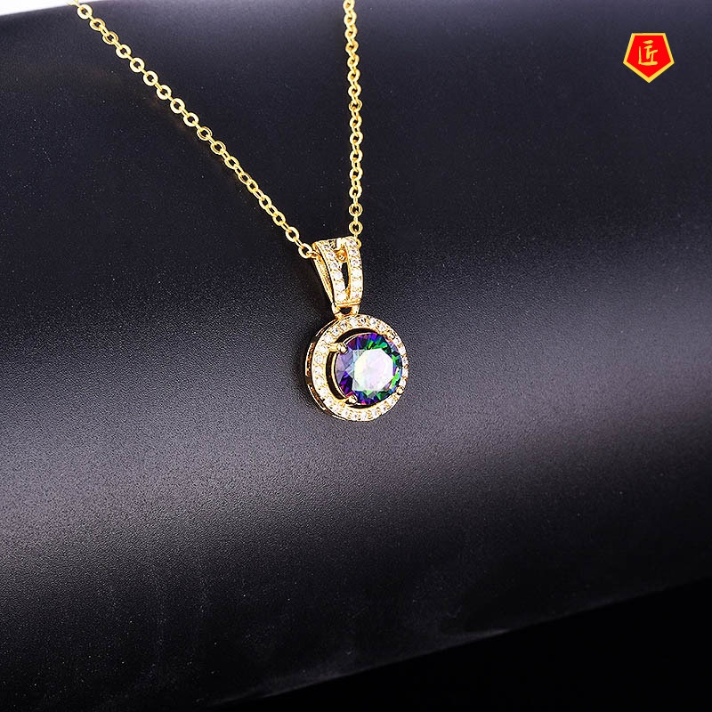 [Ready Stock]2 Karat Colorful Crystals Necklace Women's Simple Fashion All-Matching