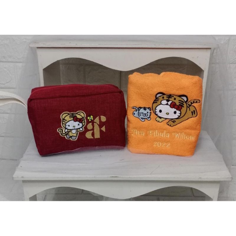 Pouch Kanvas & Handuk bordir/ souvenir ultah/ birthday souvenir/ murah/custom