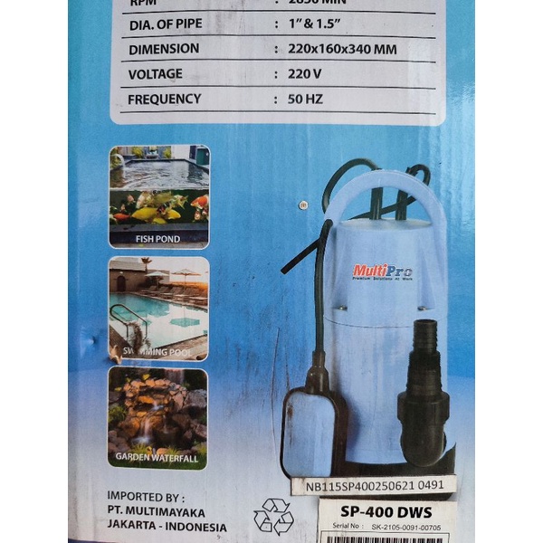 multipro SP400DWS pompa celup air kotor submersible pump SP 400 DWS