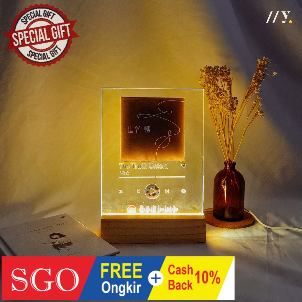 HOOTTT [Paket] Custom Acrylic Spotify Art + Stand Kayu/Akrilik LED Premium