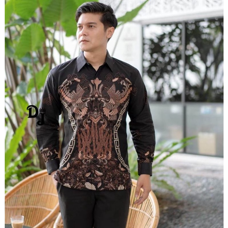 Kemeja Batik Pria Anyar Lengan Panjang Casual Modern Modis Men in Black Hitam Manis Size M L XL XXL Batik Pria Kantor Soloan