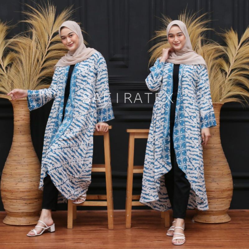 Longcardi Batik Paris  CARDIGAN wanita lengan panjang casual blazer - Biru Muda