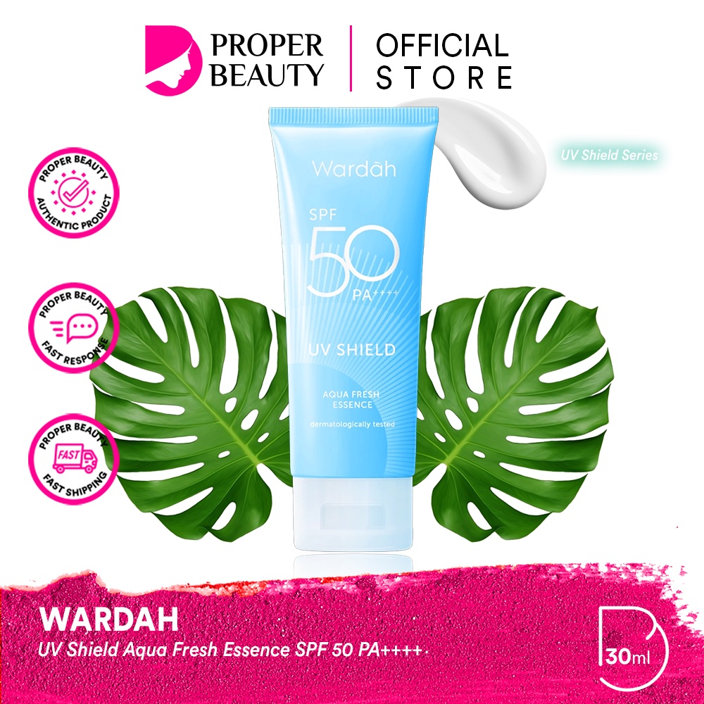 WARDAH UV Shield Aqua Fresh Essence SPF 50 PA++++ Indonesia / Sunblock Wajah 30ml / Hydrating Sun Care Sunscreen Tabir Surya UVA UVB Blue Light Protection Protector Protect Pelindung Sinar Matahari Kulit Tubuh / Gel Serum Stick Cream Lotion Skincare Face