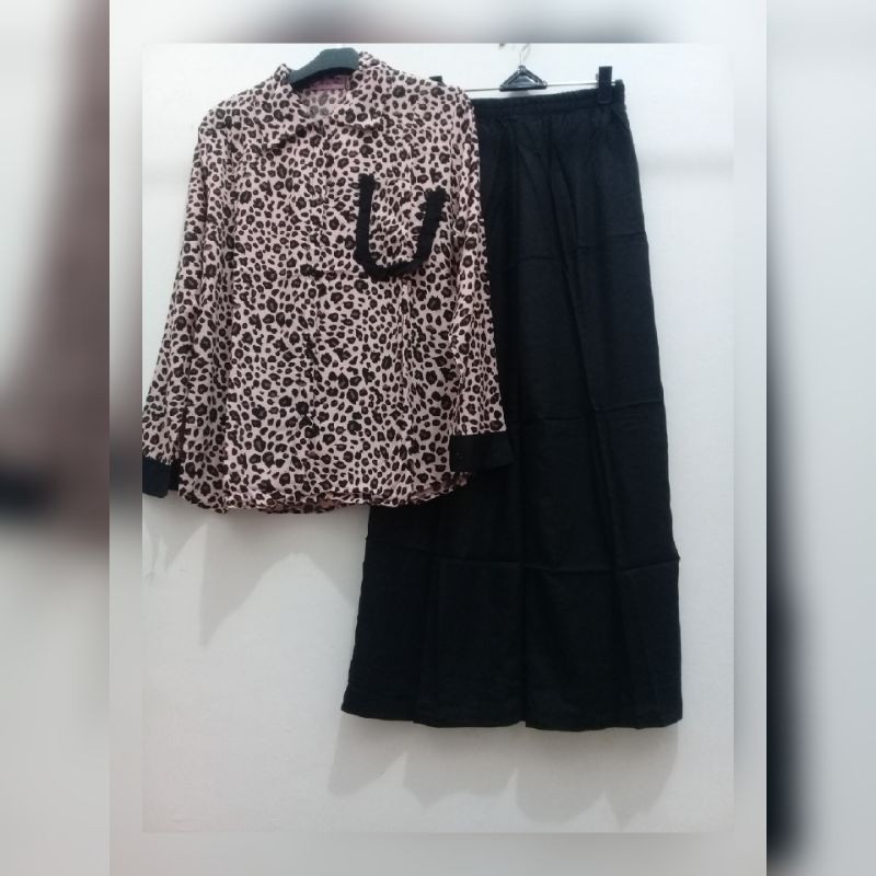 COD✔Setelan LEOPARD RAYON VISCOCE CELANA KULOT/Setcel Macan Premium