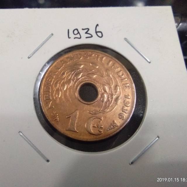 KOIN KUNO NEDERLANDSH INDIE 1 CENT BOLONG TAHUN 1936