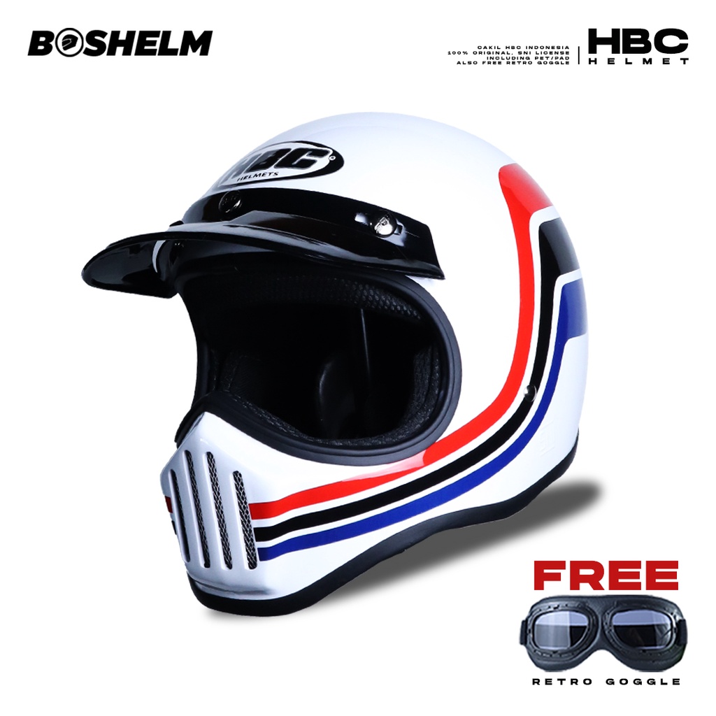BOSHELM Helm Cakil HBC LIVE TO RACE Helm Retro Full Face SNI