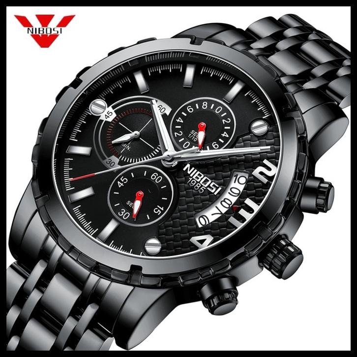 Jam Tangan Pria Original Nibosi Chronograph 2356 Anti Air Hitam