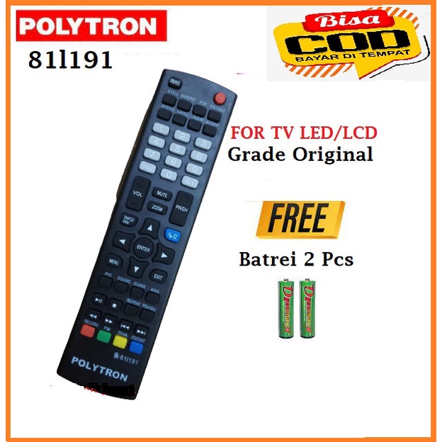 Remot TV Polytron 81l191 Kotak Remot Tv LED/LCD Grade Original+2Batre