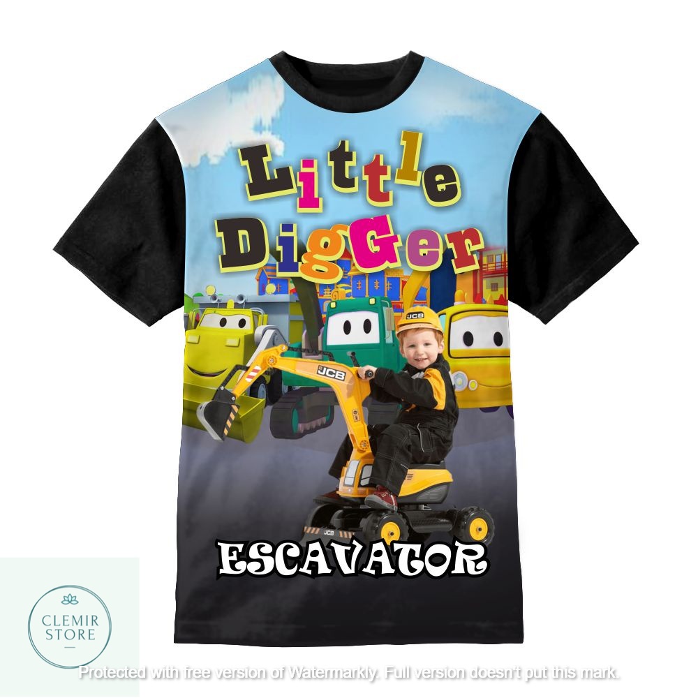 Kaos 3D Anak | Baju Printing - Baju Kaos 3D Anak Excavator (Escavator-Happy-Kid) Untuk Usia 1-12 Tah