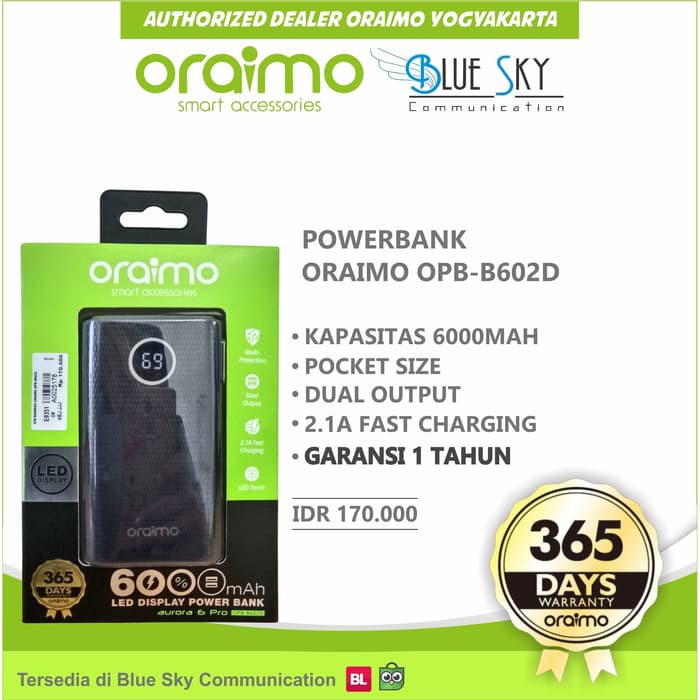 POWERBANK ORAIMO OPB-B602D 6000MAH DUAL USB