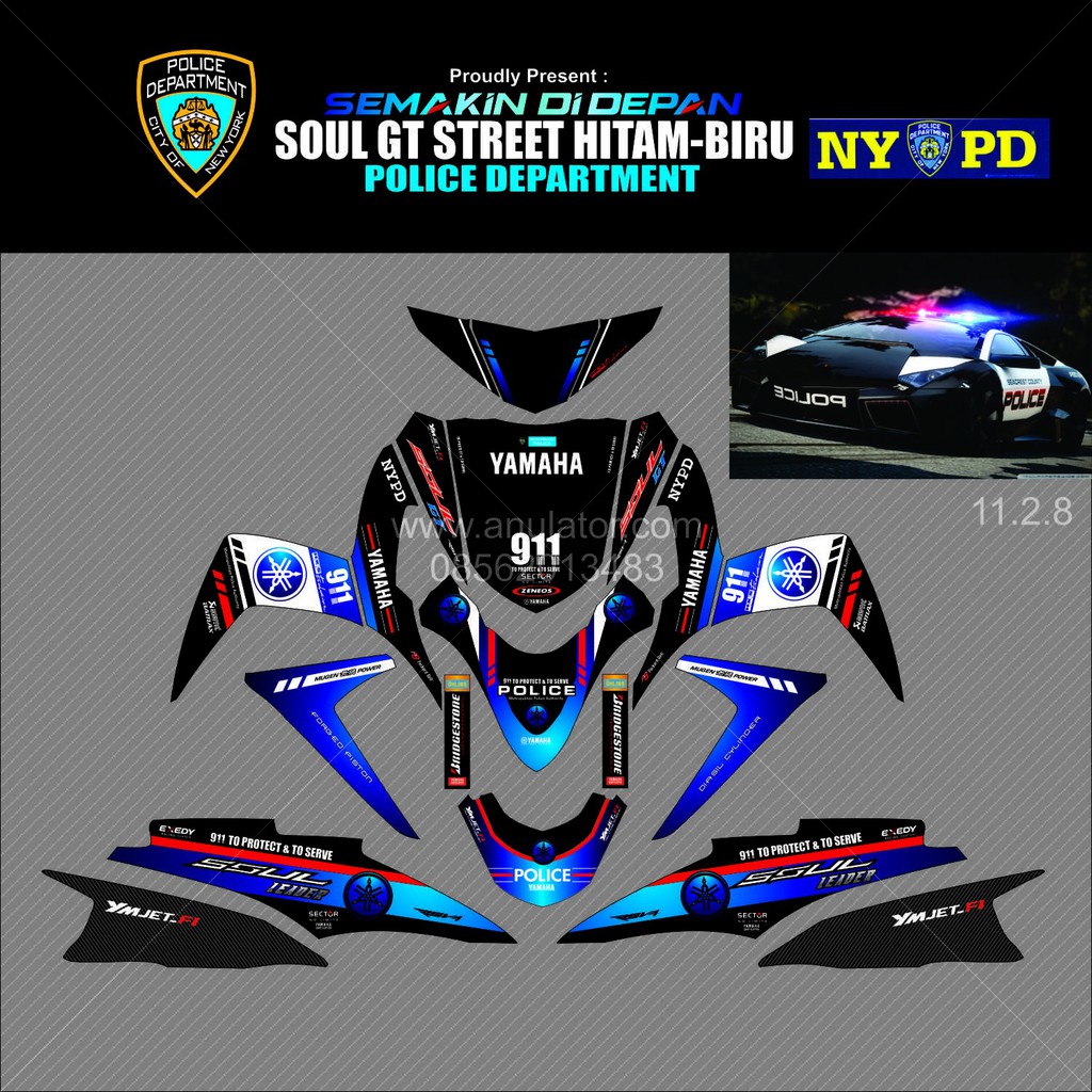 Sticker Striping Motor Stiker Yamaha Mio Soul Gt Police Hitam Spec
