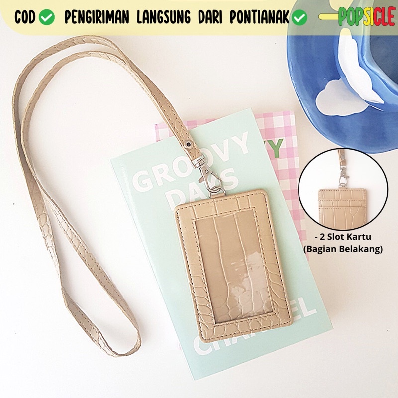 

ID Card Flashee Croco Warna Cream Name Tag Card Holder Crocodile Kulit Lanyard Kerja Kulit PU Leather Lanyard
