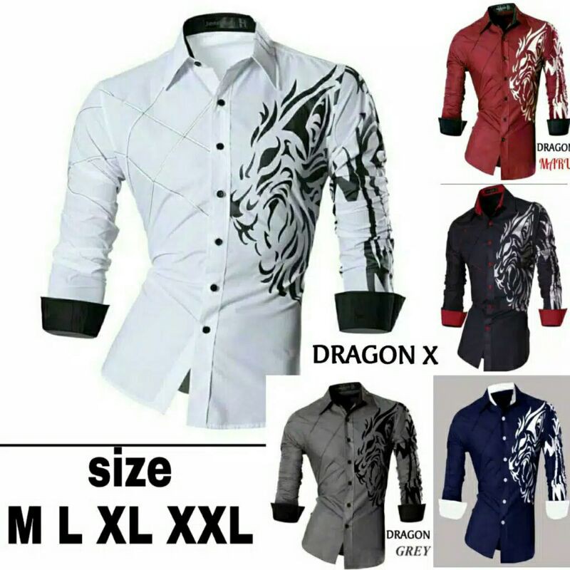 [BOS04] KEMEJA LENGAN PANJANG PRIA MOTIF DRAGON | KEMEJA KASUAL | HEM PRIA | HEM MOTIF | KEMEJA KERE