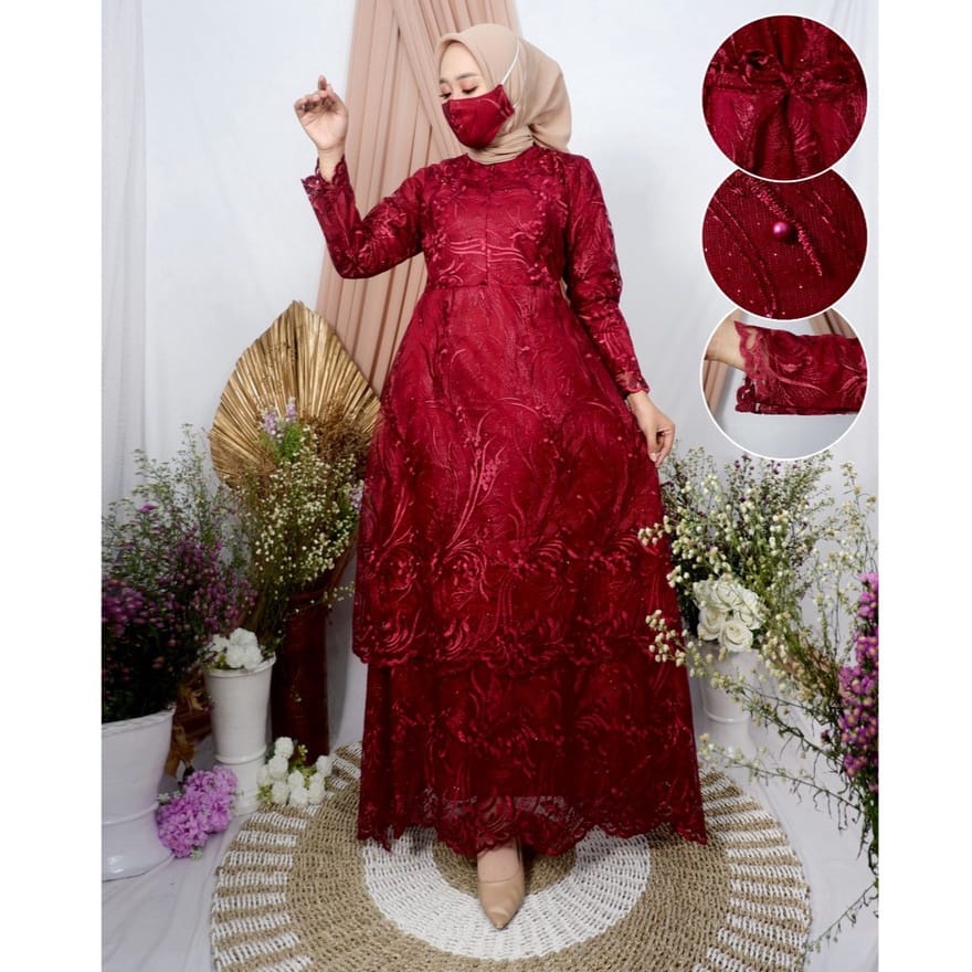 PROMO GAMIS FARDAH TERMURAH TILE MUTIARA FREE MASKER/DRESS PESTA BRUKAT MUTIARA GOOD QUALITY