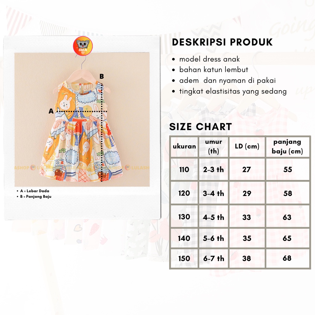 Dress Anak perempuan (Usia 5-7 tahun) Korean Style / Sleeveless Dress / Dress Perempuan / Baju Anak / Dress Korean Style / Dress Motif Lucu / dress anak import