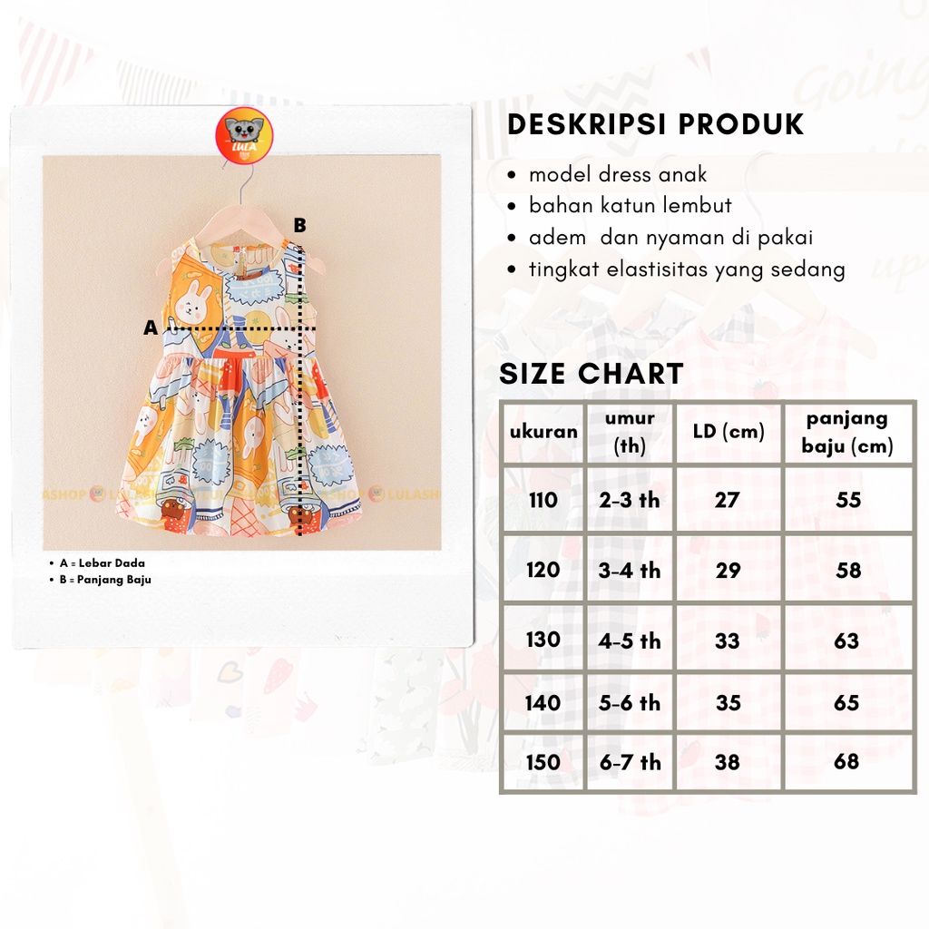 Dress Anak perempuan (Usia 5-7 tahun) Korean Style / Sleeveless Dress / Dress Perempuan / Baju Anak / Dress Korean Style / Dress Motif Lucu / dress anak import