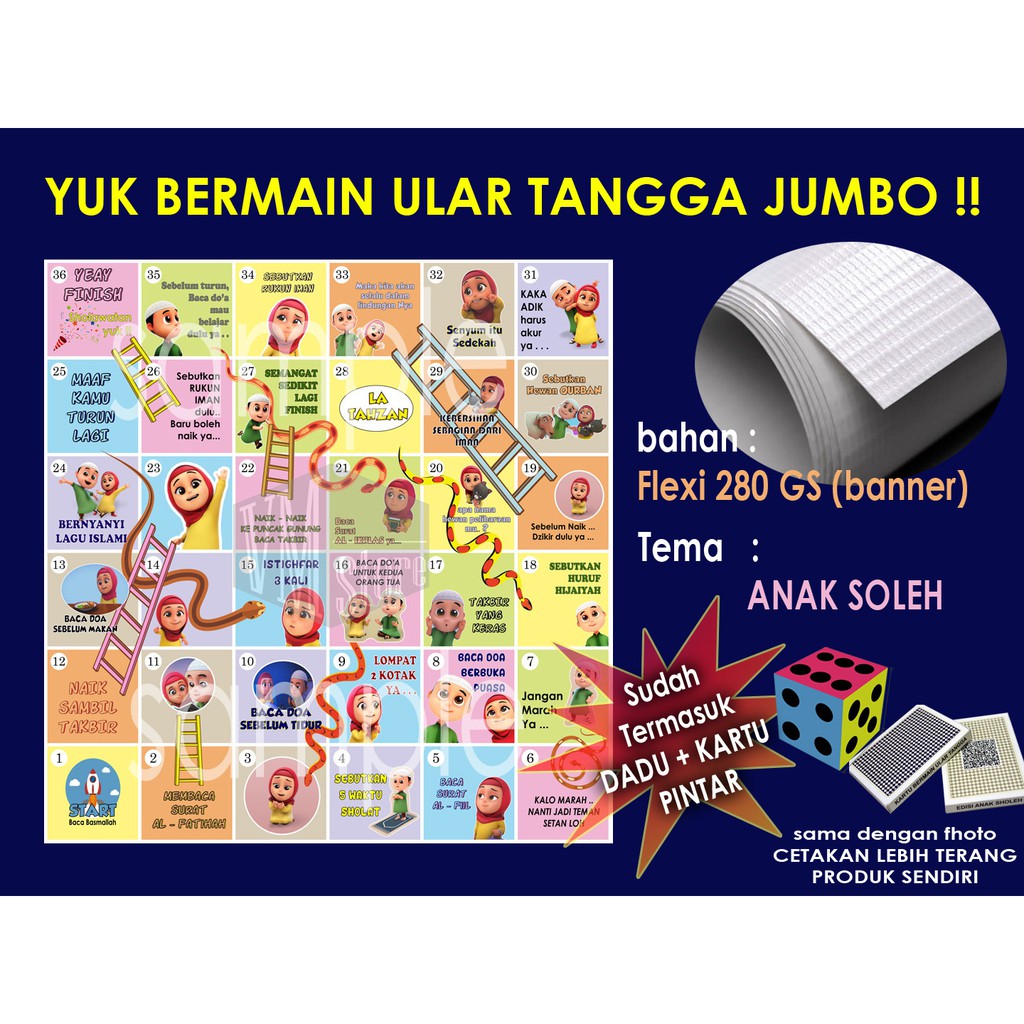 MAINAN ULAR TANGGA RAKSASA JUMBO 2 x 2 M TERMASUK KARPET BANTAL DADU &amp; KARTU BERMAIN EDISI ANAK SHOLEH MAINAN EDUKASI ANAK PAUD TK SD