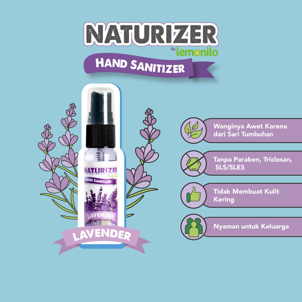 Lemonilo Hand Sanitizer Naturizer Peppermint &amp; Lavender 30 ml &amp; Lemongrass 50ml BISA COD | INSTANT | SAMEDAY