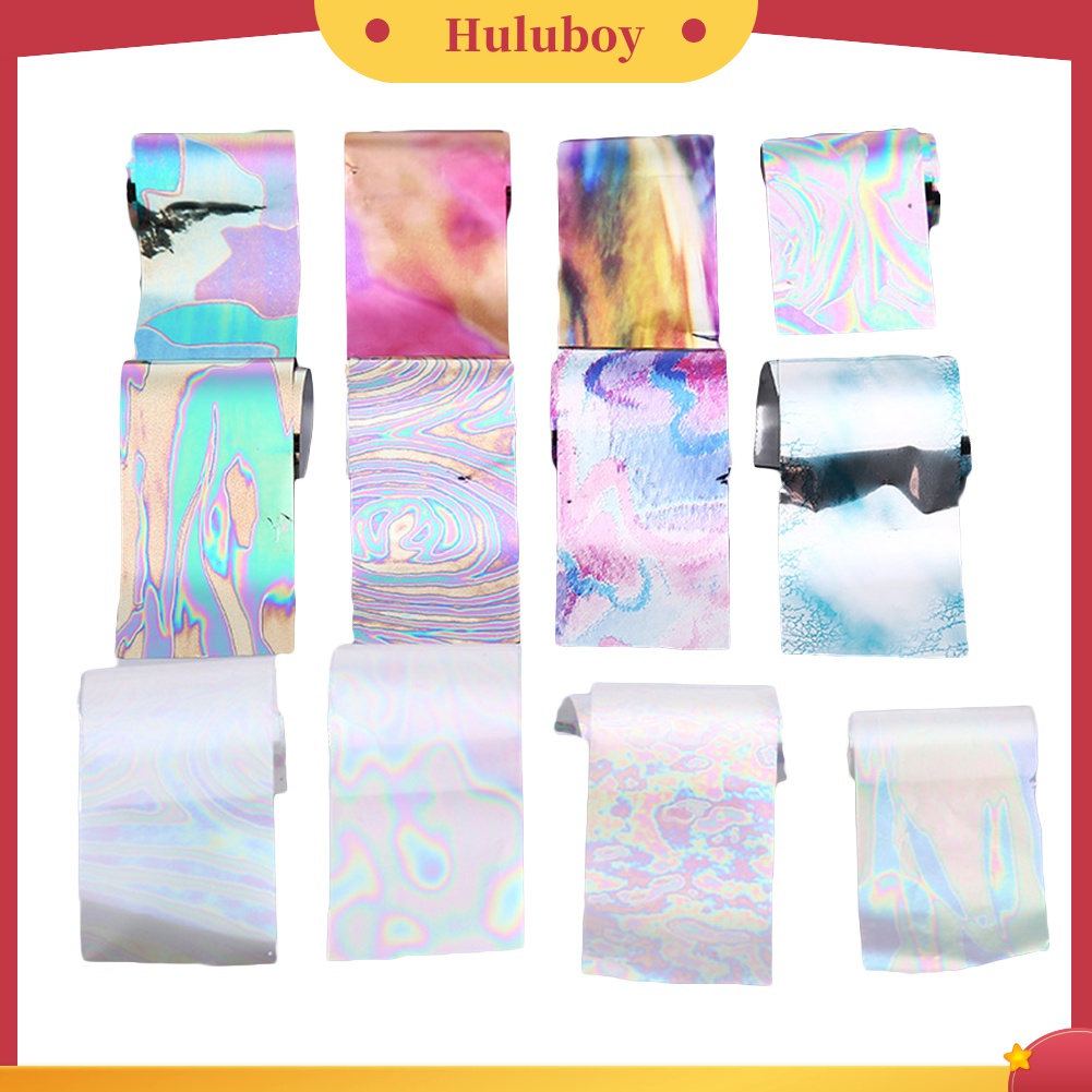 Huluboy Huluboy♡ 12pcs Stiker Kuku Foil Motif Langit Berbintang Warna-Warni Untuk Manicure DIY