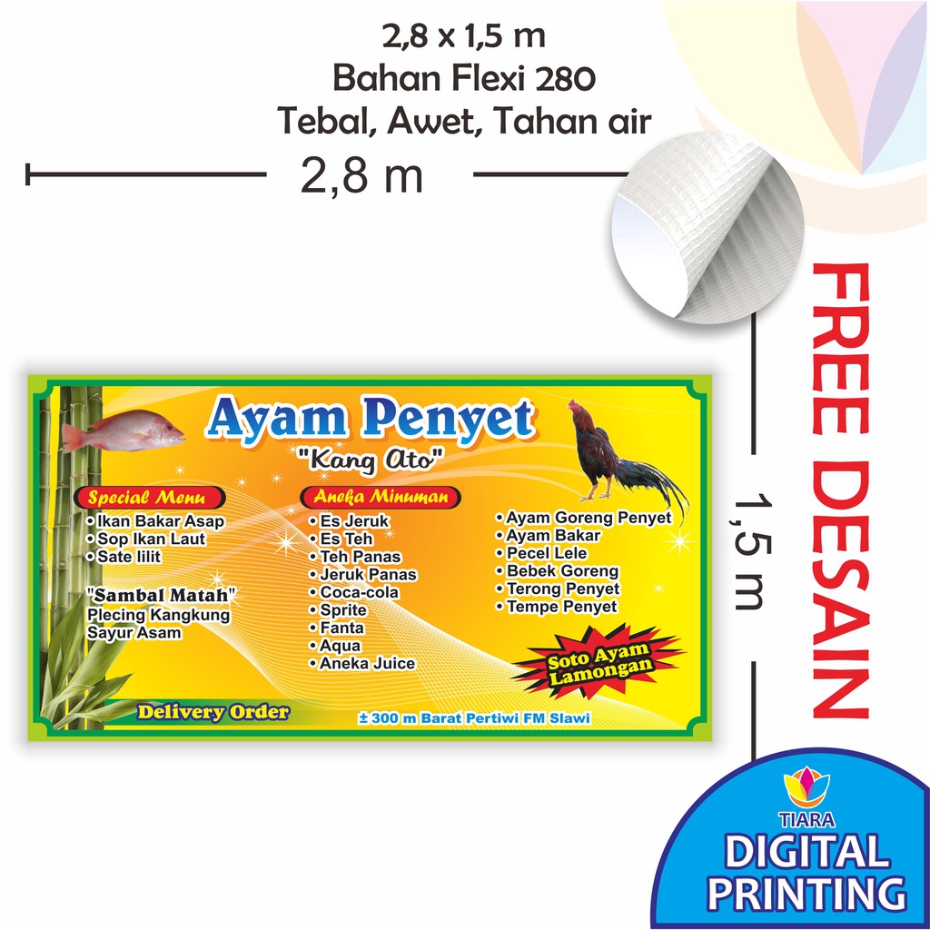 Spanduk Ayam Penyet Ukuran 2,8 m x 1,5 m (FREE DESAIN)