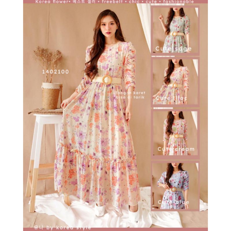 Dress vintage flower korea dress ceruty puring premium terbaru