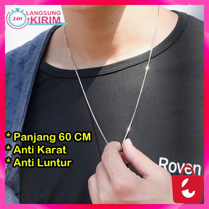 [Bisa COD] Kalung Panjang Titanium Pria Wanita Korea Style Titanium Kalung Cowok Kotak Anti Karat dan Anti Luntur Aksesoris Fashion Original