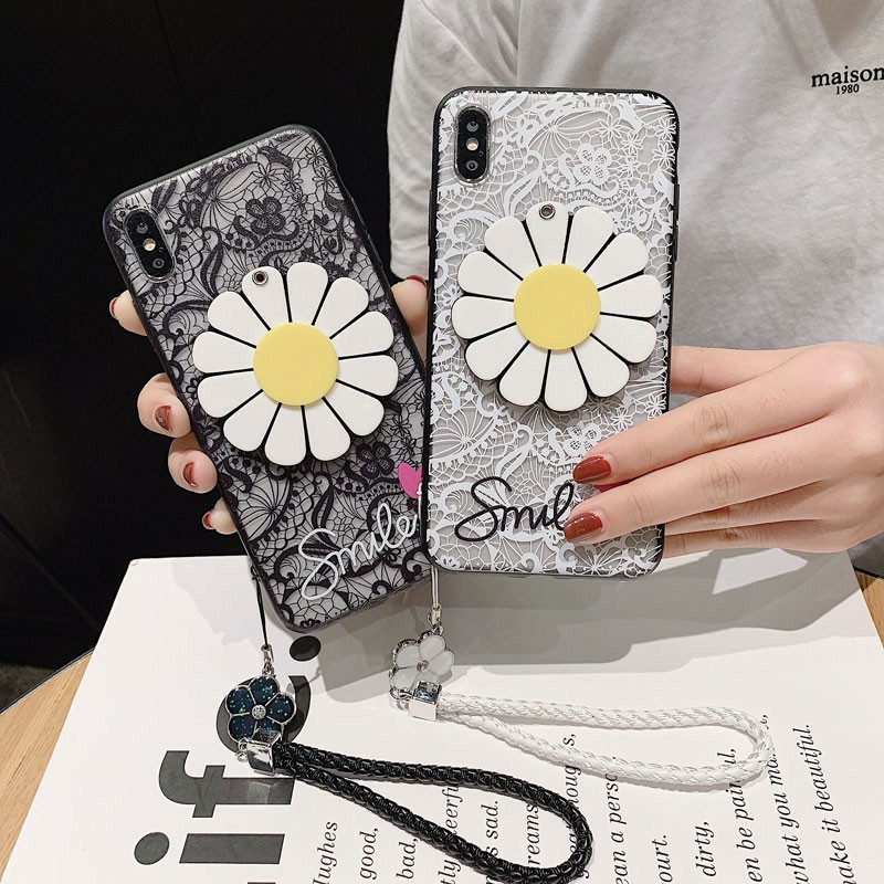 Case renda kaca + tali bunga matahari Vivo Y53 Y91 Y93 Y95 V5 V5s Y91C Y1S 1820 1606 mirror