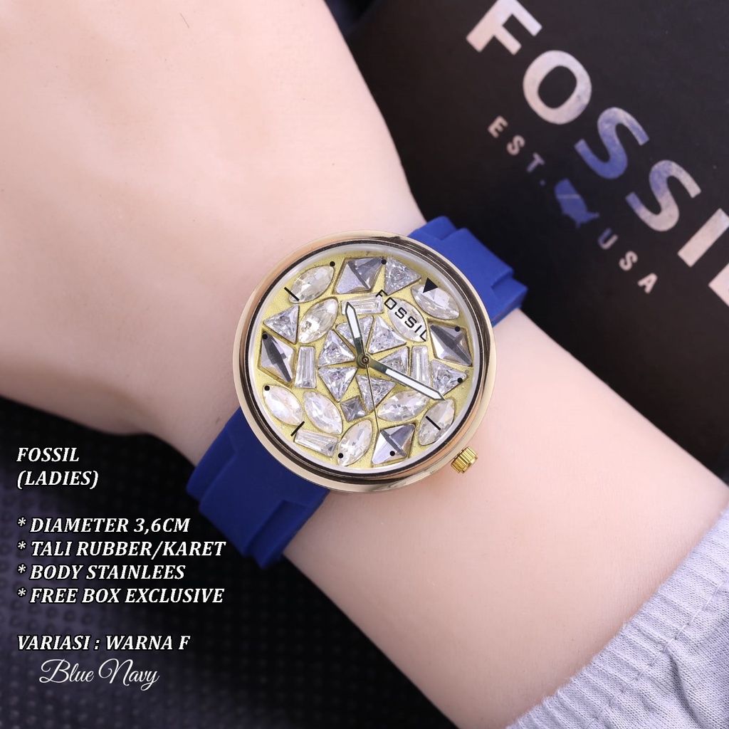 (FREE BOX) JAM TANGAN WANITA F-019 FASHION TALI RUBBER BODY BULAT