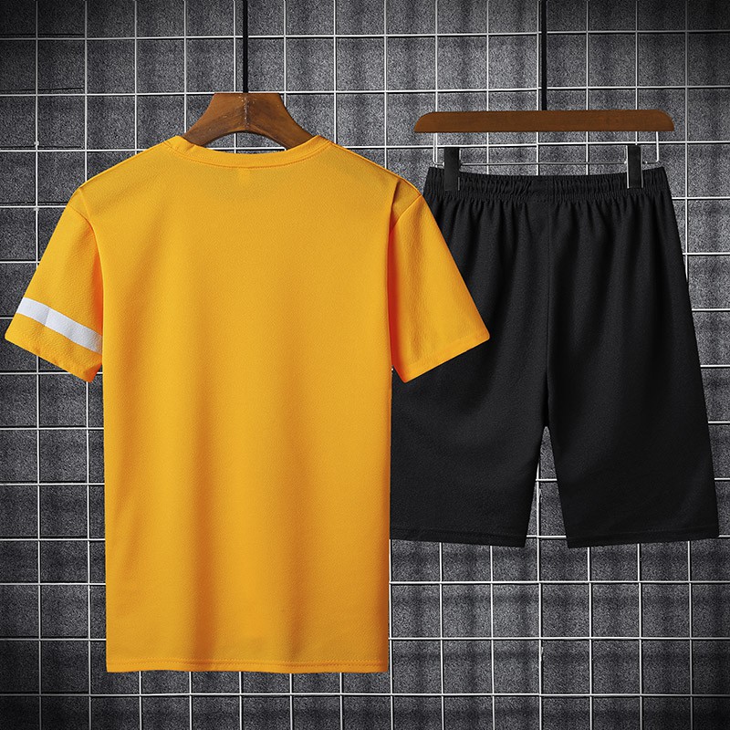 Set Kaos Round Neck &amp; Celana Pendek Pria Baju Olah Pria Men's Sport Set Vest Shirt Shorts TZ312