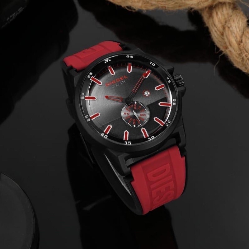 [COD] Terbaru Diesel 9322 Rubber Chrono Detik Bawah Tanggal Aktif Jam Tangan Pria Water Resistant