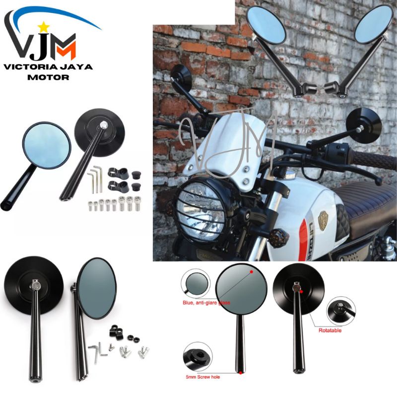 Spion Bulat jokowi Retro Classic Kaca Biru Full CNC Universal MOTOR Nmax Aerox Lexi ADV PCX Vario Mio ninja dll