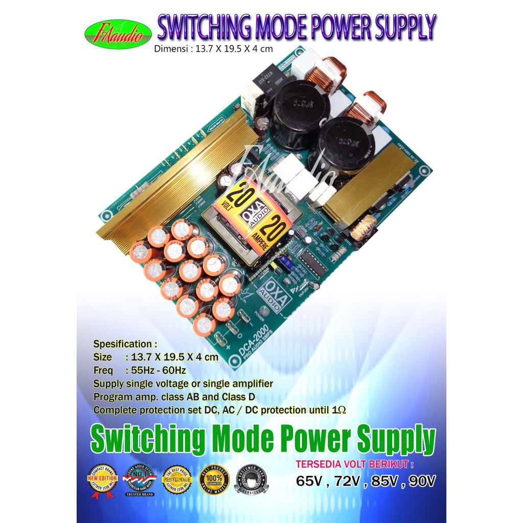 Switching Power Amplifier SMPS 20A Halfbridge Extra 12V dan CT IDEM Cocok untuk Class D dan Class AB