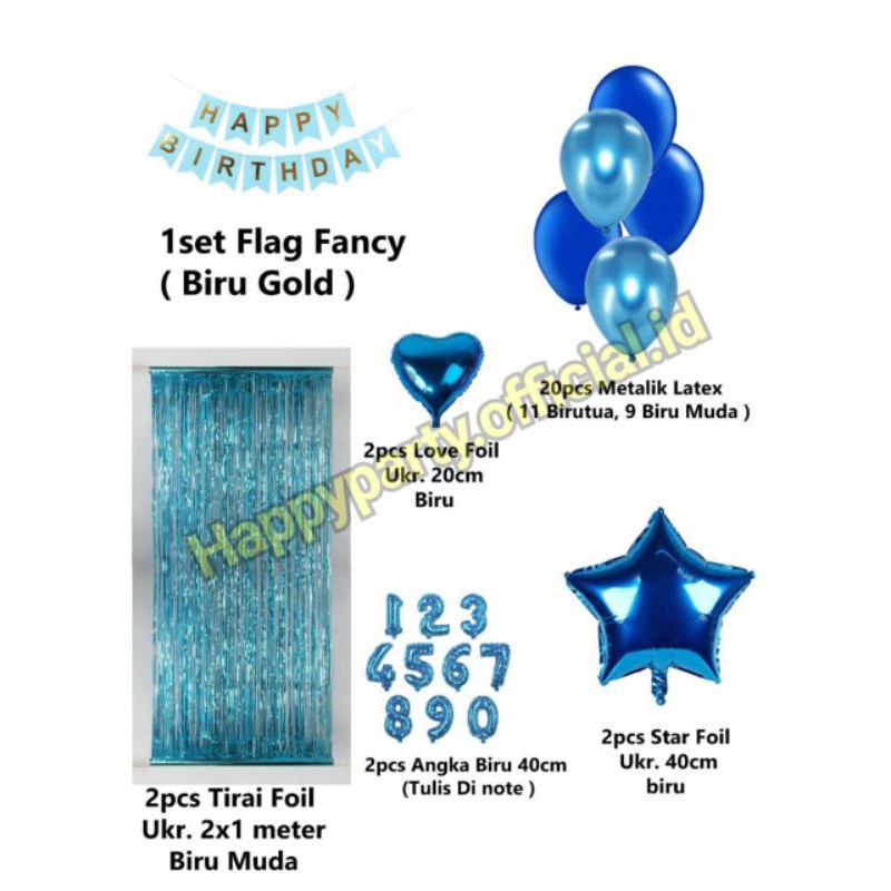 PAKET DEKORASI ULANG TAHUN/ HAPPY BIRTHDAY TEMA BIRU UK. 2 X 2 METER