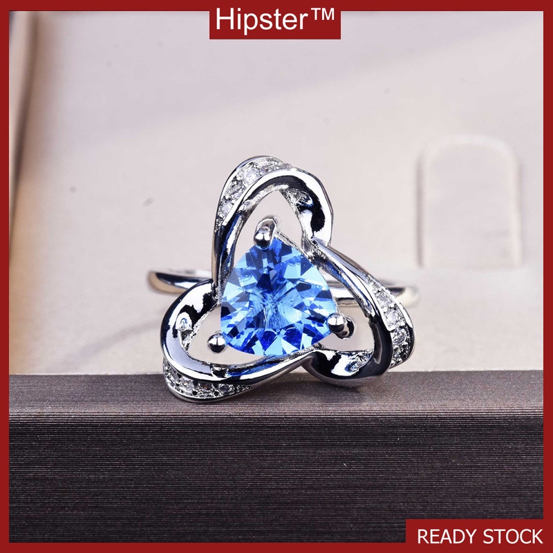 Personality Triangle Design Blue Moissanite 925 Silver Ring