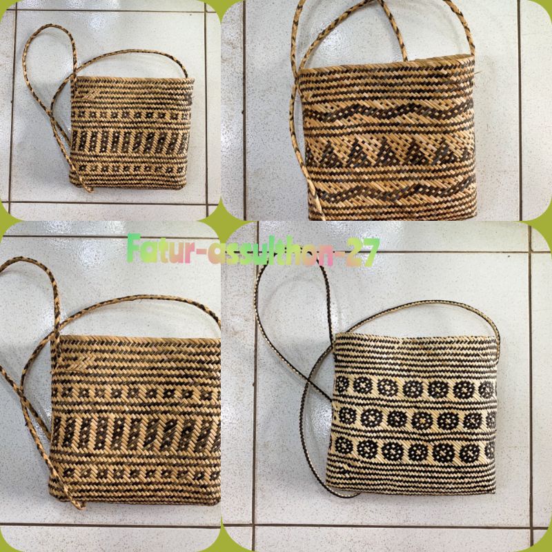 kerajinan tangan/Tas selempang rotan motip kalimantan/Tas rotan dayak
